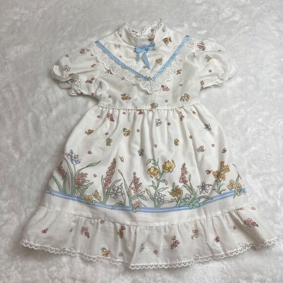 Vintage Wildflower Collection Floral Dress Girls‎ Size 5 High Neck Lace Cottage - Picture 4 of 13